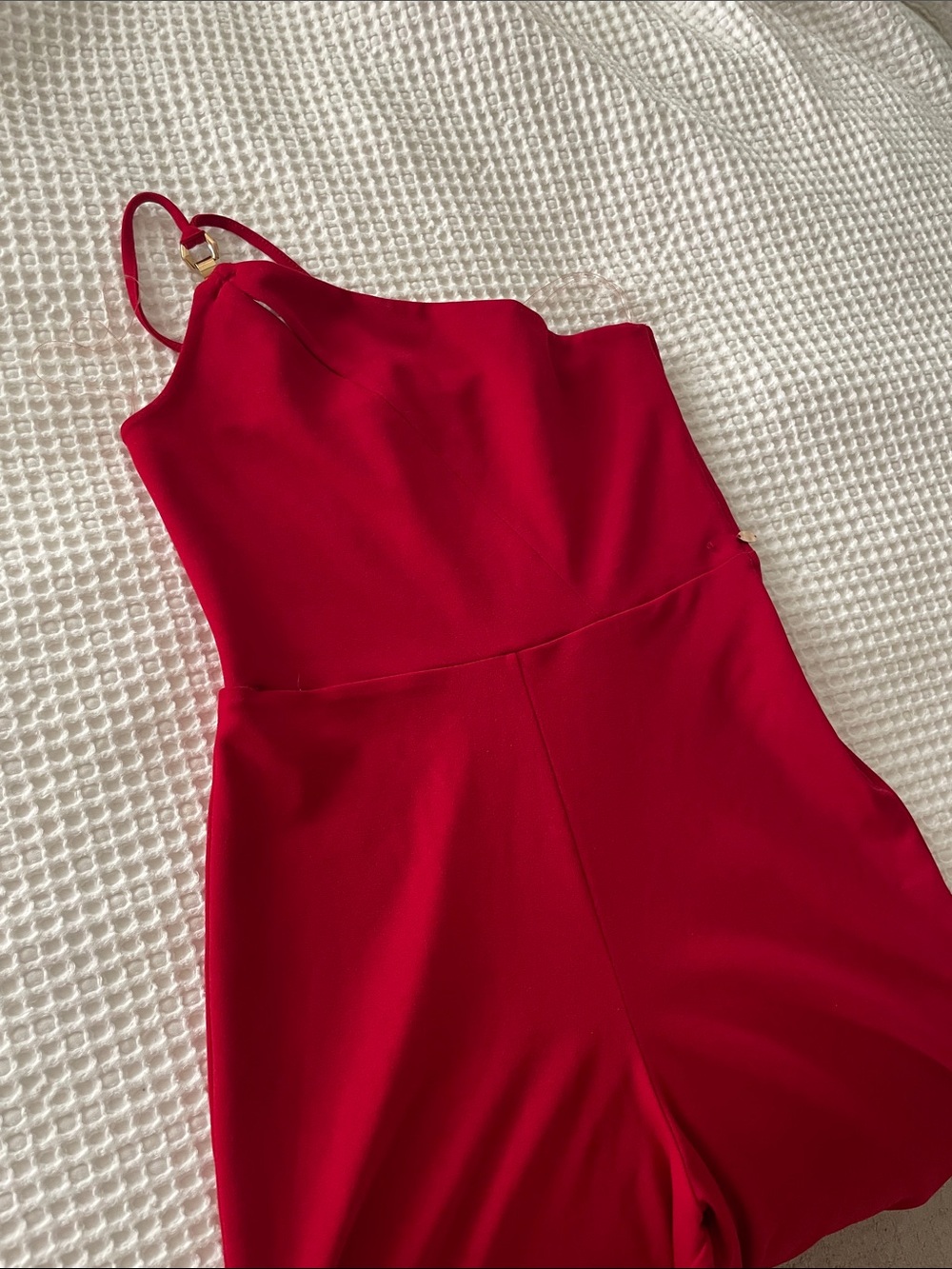 Red Halter-Neck Jumpsuit with Tailored Waist